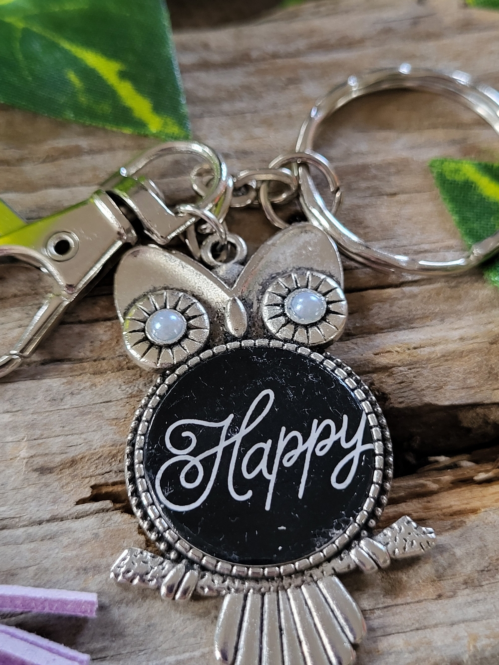 Happy Owl Silver Toned Keychain Charm